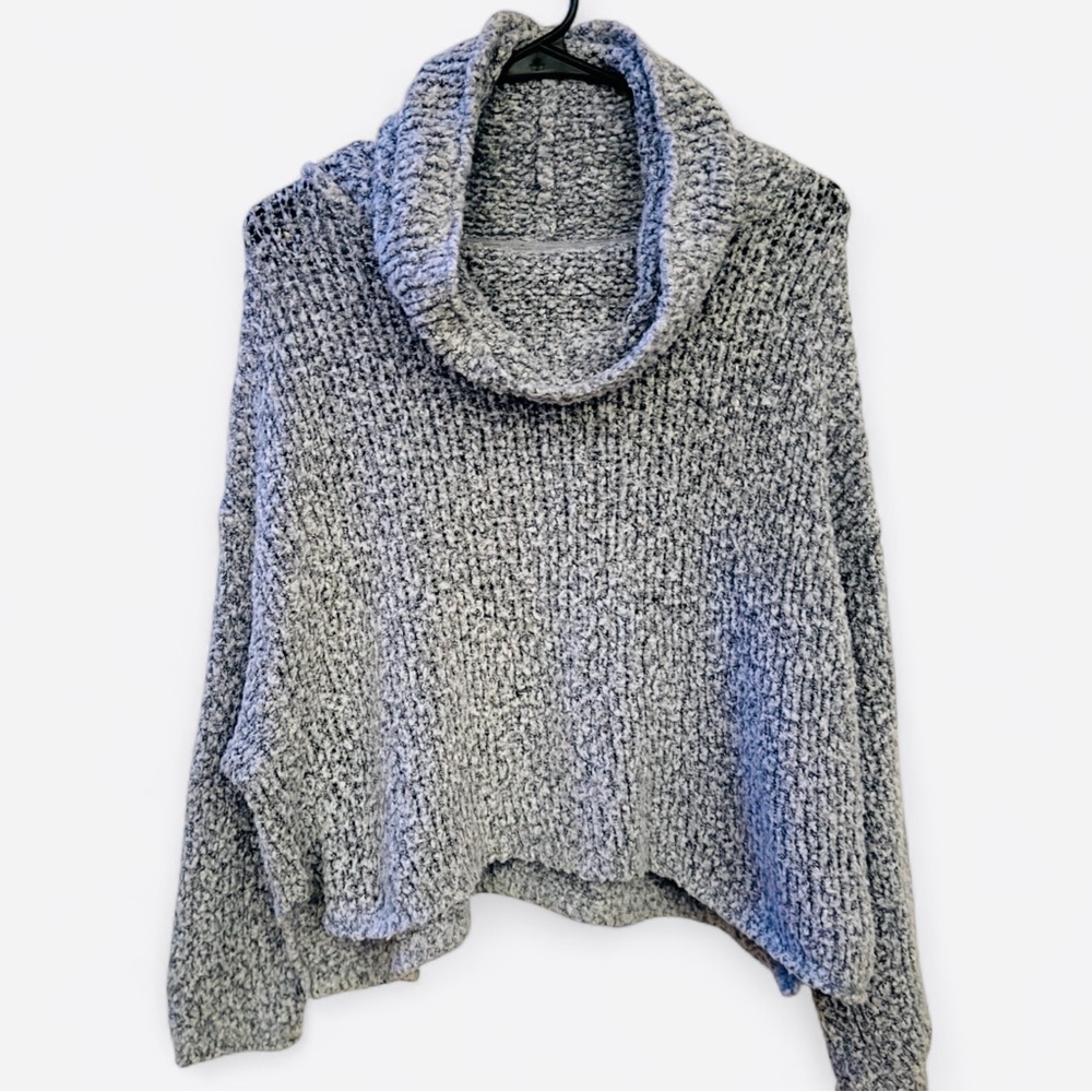 Free People Softly Structured Cowl Neck Crop Boucle Knit Sweater Heather Gray XS